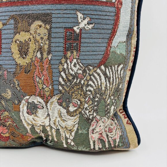 Noah’s Ark Tapestry Throw Pillow Decorative Cushion Animal Theme Vintage - Picture 3 of 6